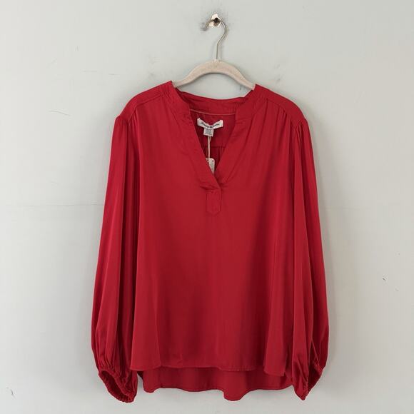 NWT Tommy Bahama Laguna Bay 3/4 Ballon Sleeve V-Neck Tango Red Blouse - Picture 2 of 6